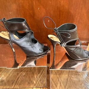 Aquazzura black leather cutout Accent sling back Sandals